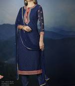 Blue Embroidred Georgette Semi Stitched Salwar With Dupatta