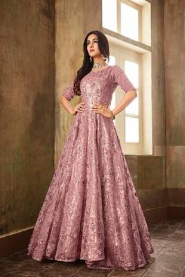 Pink embroidered net salwar 1