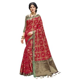 Red woven cotton silk saree with blouse 1