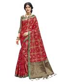 Red woven cotton silk saree with blouse