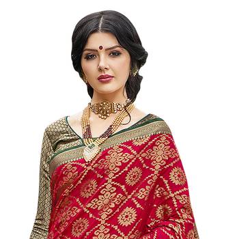 Red woven cotton silk saree with blouse 2