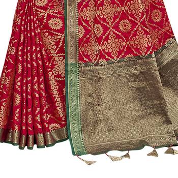 Red woven cotton silk saree with blouse 3