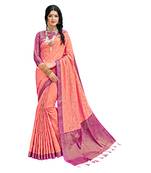 Peach woven cotton silk saree with blouse