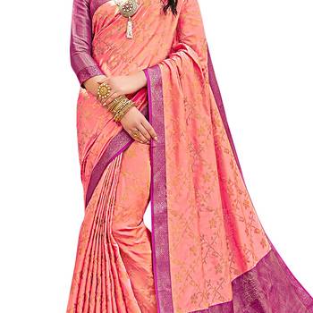 Peach woven cotton silk saree with blouse 4