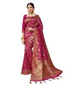 Pink woven cotton silk saree with blouse