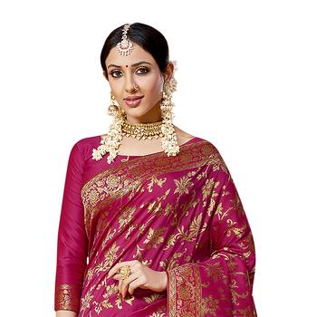 Pink woven cotton silk saree with blouse 2