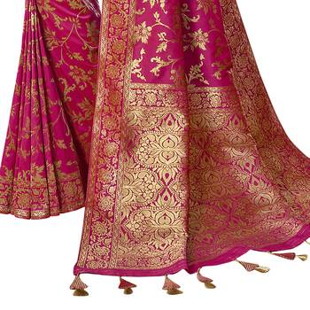 Pink woven cotton silk saree with blouse 3