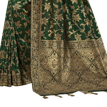 Dark green woven cotton silk saree with blouse 3