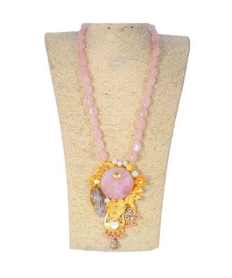 Designer Rose Quartz Necklace With Smart Look Pendant 1