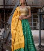 green woven art silk readymade lehenga cholis