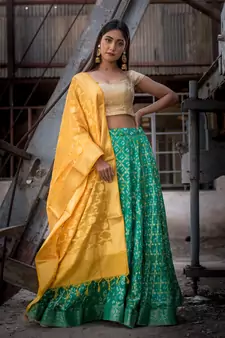 green woven art silk readymade lehenga cholis