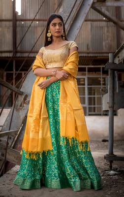 green woven art silk readymade lehenga cholis 3