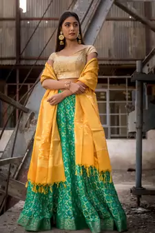 green woven art silk readymade lehenga cholis