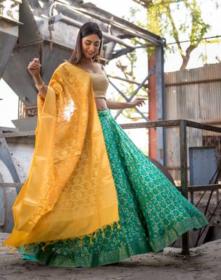 green woven art silk readymade lehenga cholis 4