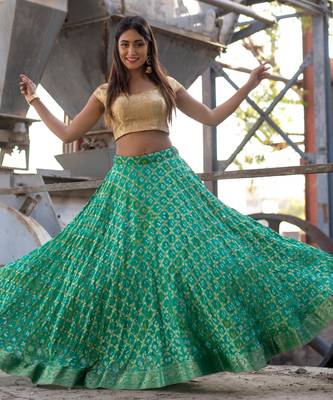 green woven art silk bandhani readymade lehenga cholis 1