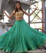 green woven art silk bandhani readymade lehenga cholis