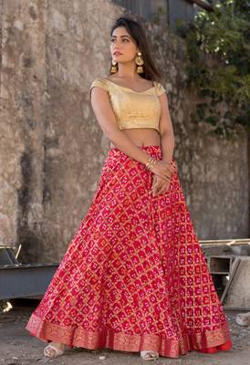 red women art silk bandhani reaymade lehenga choli 1