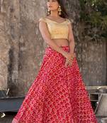 red women art silk bandhani reaymade lehenga choli