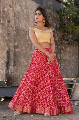 red women art silk bandhani reaymade lehenga choli 2