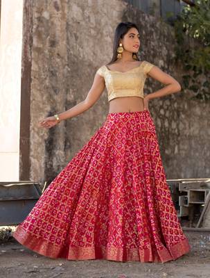 red women art silk bandhani reaymade lehenga choli 3