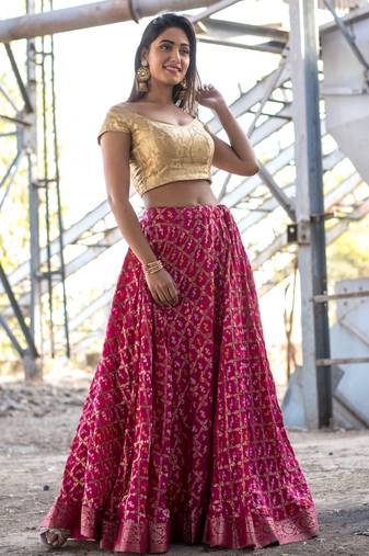 magenta woven art silk readymade lehenga cholis