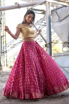 magenta woven art silk readymade lehenga cholis