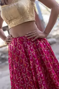 magenta woven art silk readymade lehenga cholis