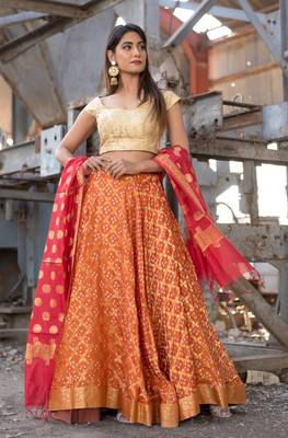 orange woven art silk readymade lehenga cholis 1