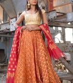 orange woven art silk readymade lehenga cholis