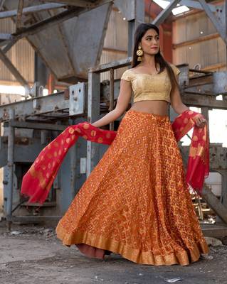orange woven art silk readymade lehenga cholis 2