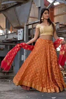 orange woven art silk readymade lehenga cholis