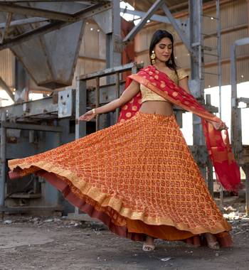 orange woven art silk readymade lehenga cholis 3