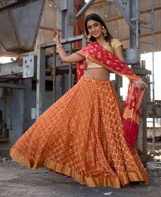 orange woven art silk readymade lehenga cholis 4