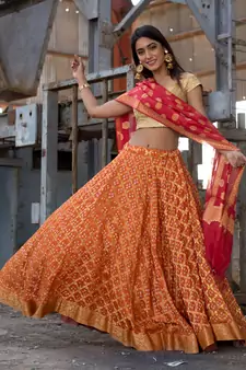 orange woven art silk readymade lehenga cholis