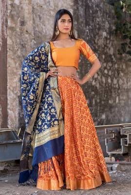 orange woven art silk readymade lehenga cholis 1