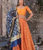 orange woven art silk readymade lehenga cholis