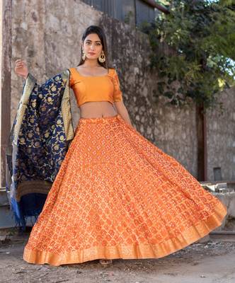orange woven art silk readymade lehenga cholis 2