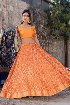 orange woven art silk readymade lehenga cholis