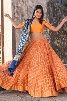 orange woven art silk readymade lehenga cholis