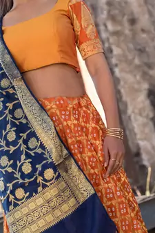 orange woven art silk readymade lehenga cholis