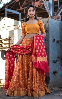 orange woven art silk readymade lehenga cholis 1