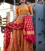 orange woven art silk readymade lehenga cholis