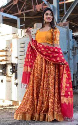 orange woven art silk readymade lehenga cholis 2