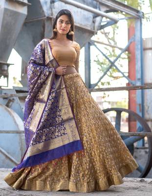 beige woven art silk bandhani readymade lehenga cholis 1