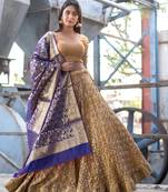 beige woven art silk bandhani readymade lehenga cholis