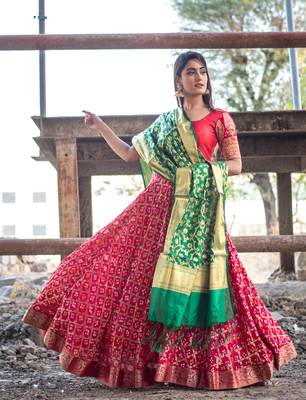 magenta women art silk bandhani readymade lehenga choli 1