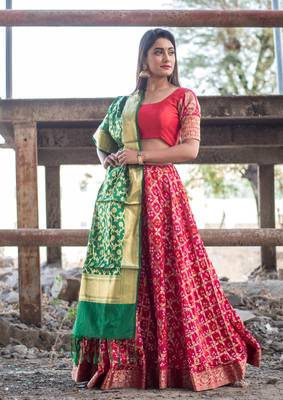 magenta women art silk bandhani readymade lehenga choli 3