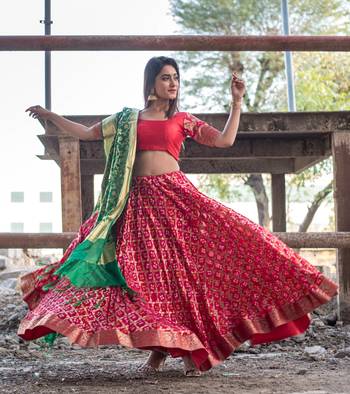 magenta women art silk bandhani readymade lehenga choli 4