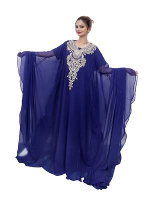 Blue embroidered georgette islamic-kaftans 1