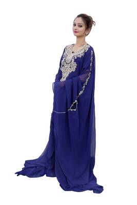 Blue embroidered georgette islamic-kaftans 4